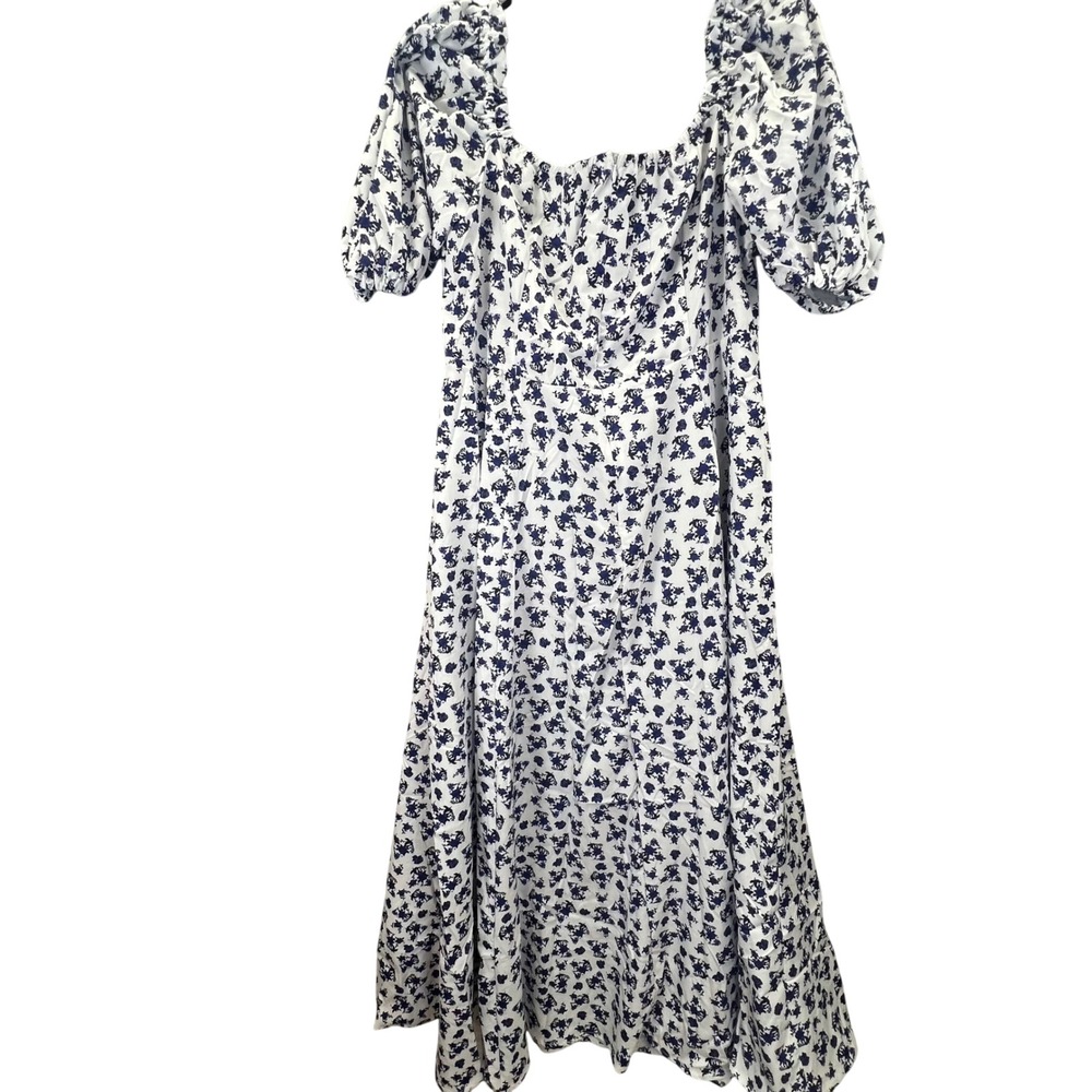 Milkmaid 3XL Blue White Floral‎ Puff Sleeve Off Shoulder Midi Dress Coquette